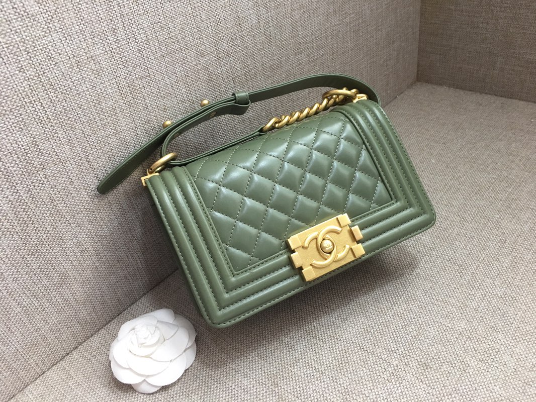 Lambskin Small Boy Handbag Flap Bag A67085 Dark Green